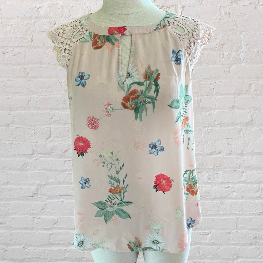 Express Floral Top with Pink and Blue Accents